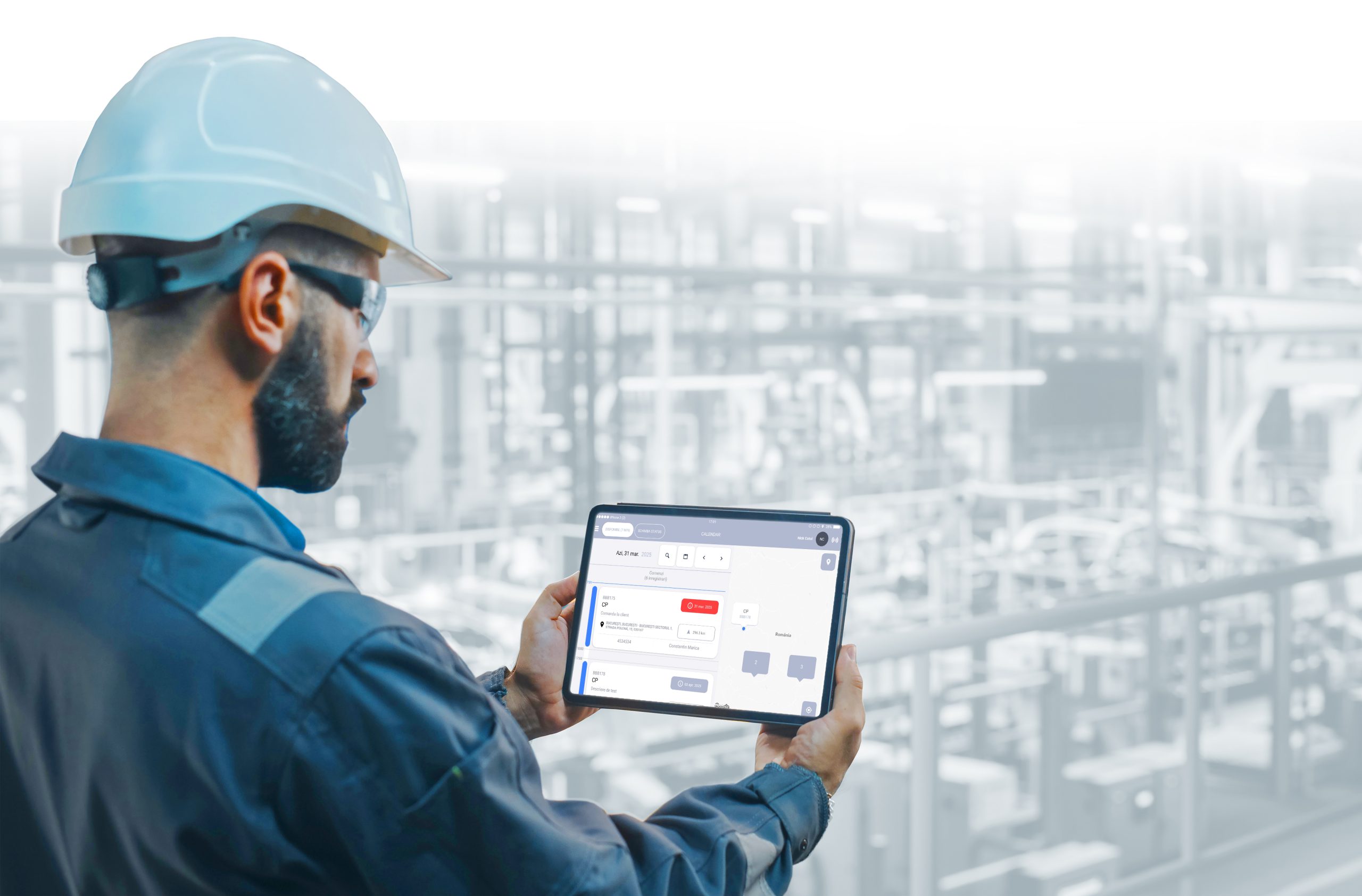 Car,Factory,Engineer,In,Work,Uniform,Using,Tablet,Computer,With